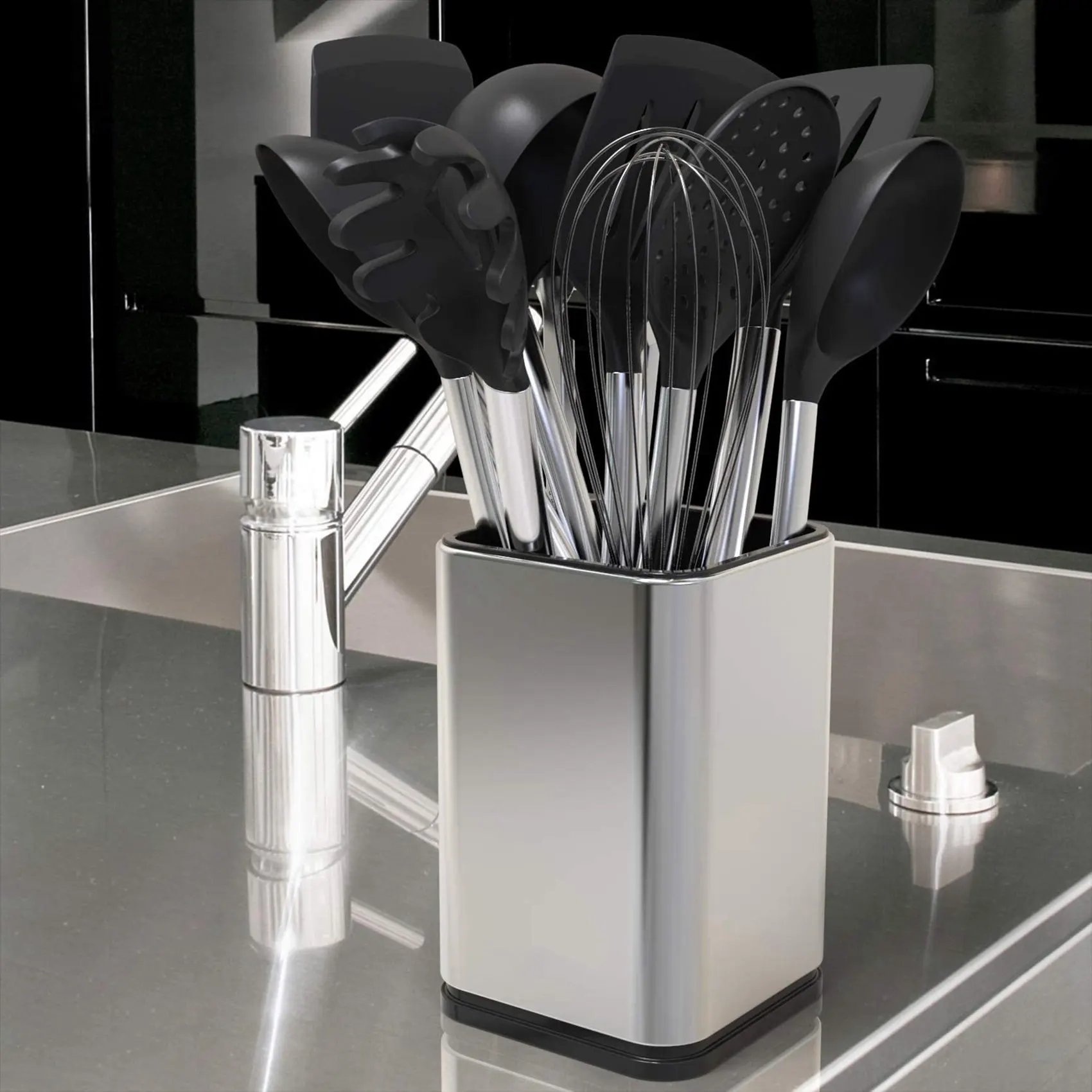 A19F-2X Kitchen Utensil Holder, Kitchen Cutlery Storage, Utensil Organizer, Modern Rectangular Design,17X11cm