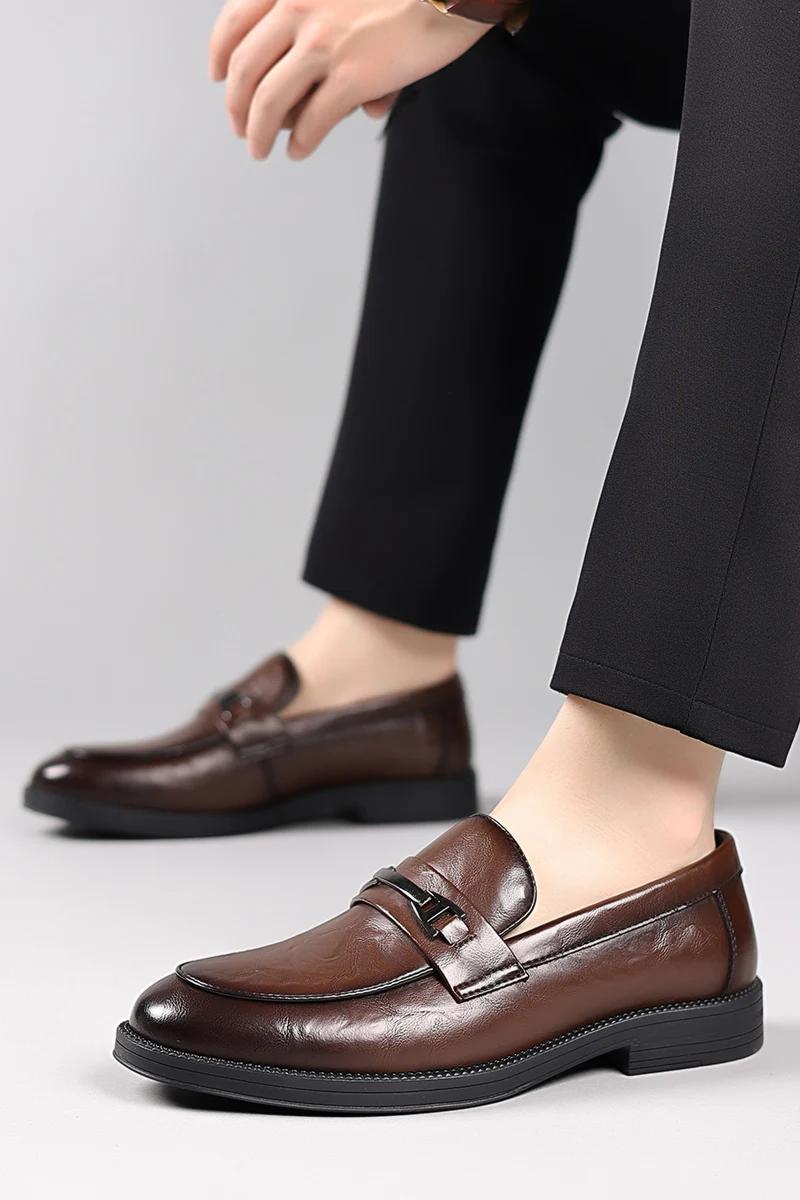 fashionMen's Slip-On Business Loafers High Quality Leather Shoes Gentleman Outdoor Shoes Office Shoes Leisure Ripe-Young 2