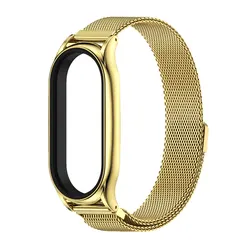 Elegant Stainless Steel Metal Strap Bracelet - Mi Band 8 (Magnetic Plus Gold)