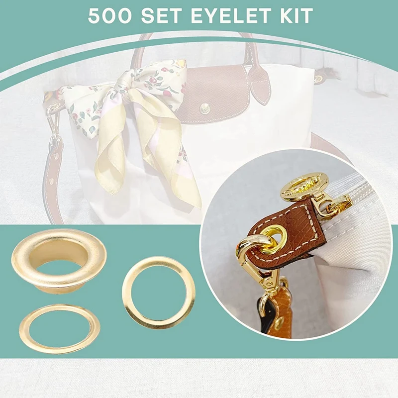 GOOD-Grommet Tool Kit Grommet & Washer Grommet Kit 500Pcs, 2 Grommets Kit, Suitable For Leather Bags Banner