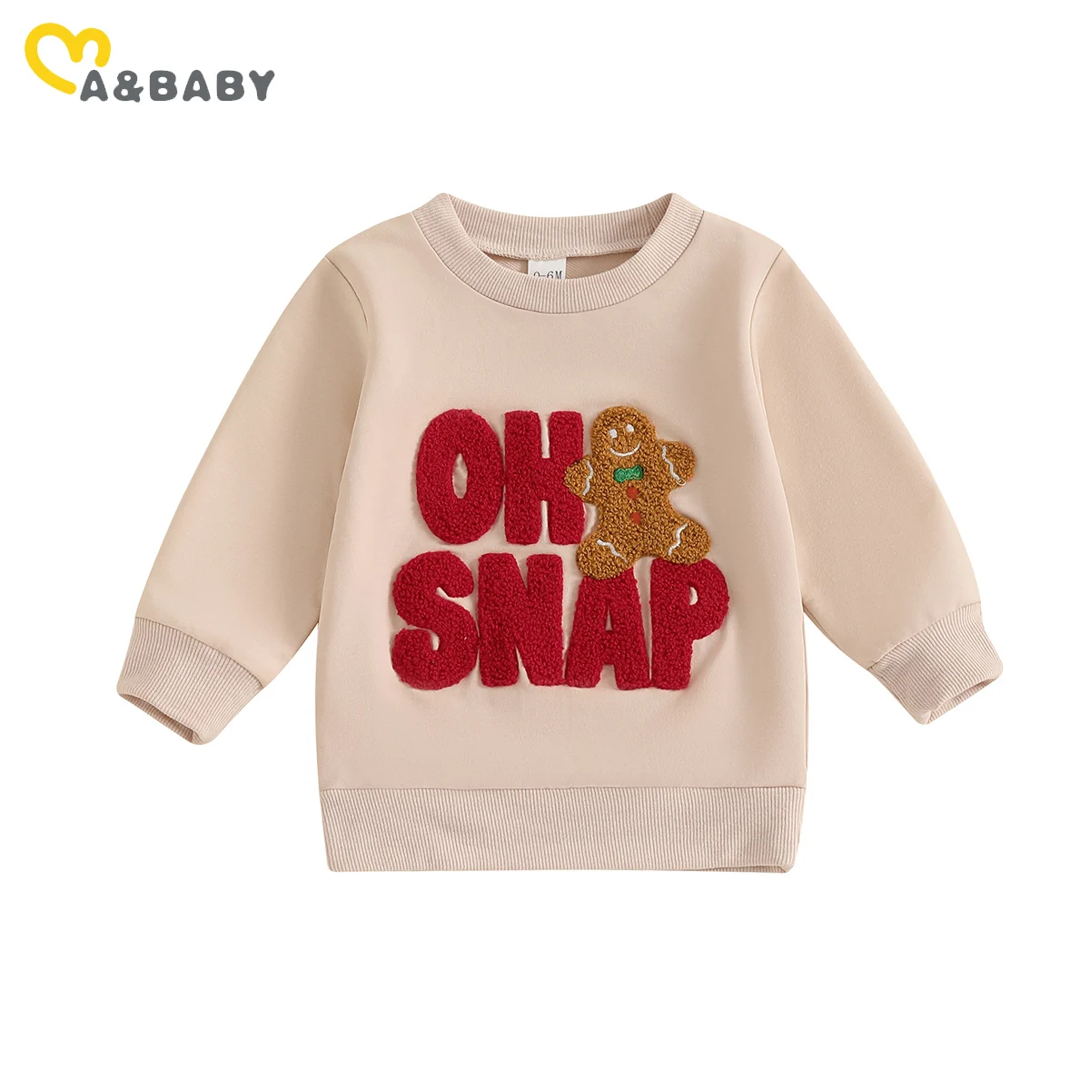 ma&baby 0-3Y Christmas Newborn Infant Toddler Baby Girl Boy Clothes Long Sleeve Gingerbread Man Embroidery Pullover Tops Costume