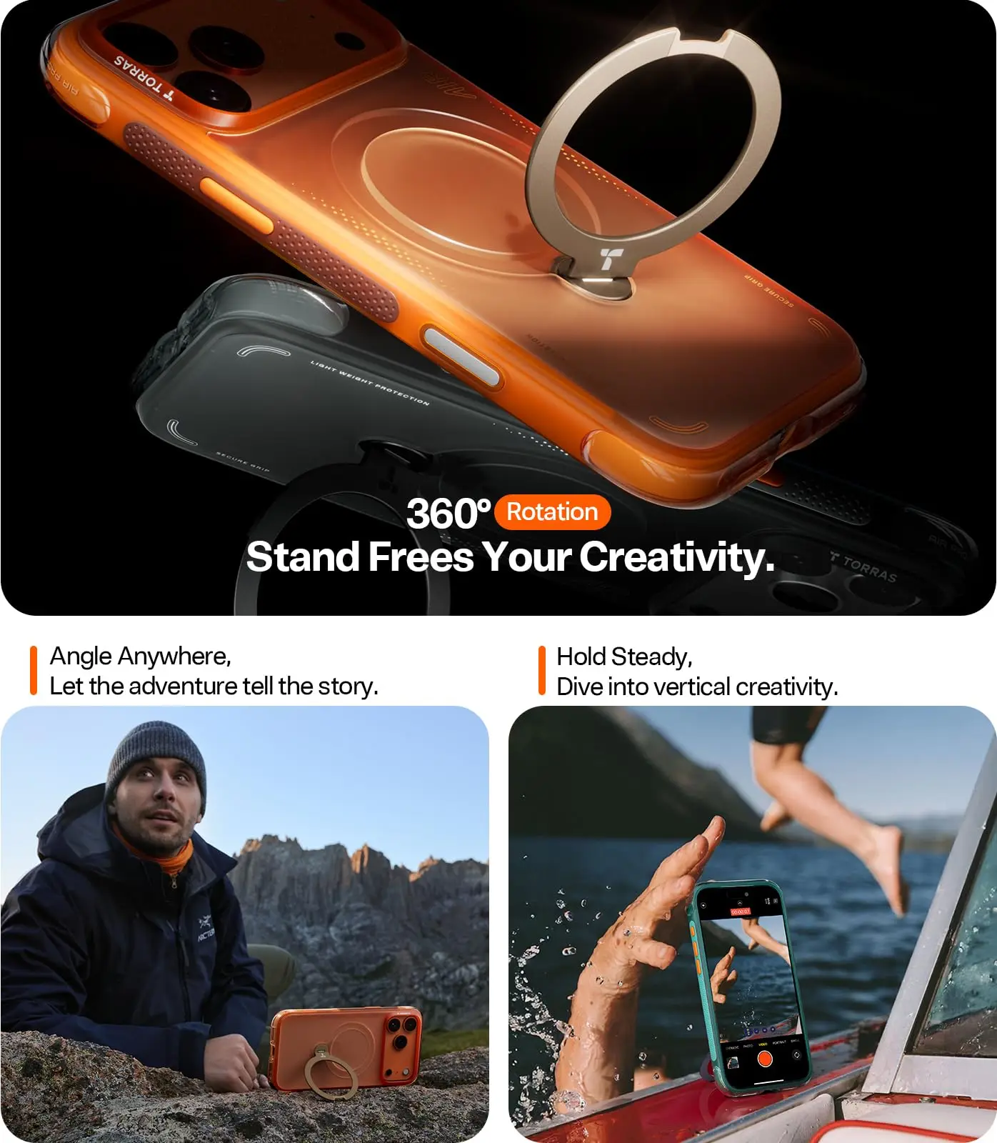 TORRAS Q3 Air Ostand para iPhone 17 16 15 Pro Max, novo airbag