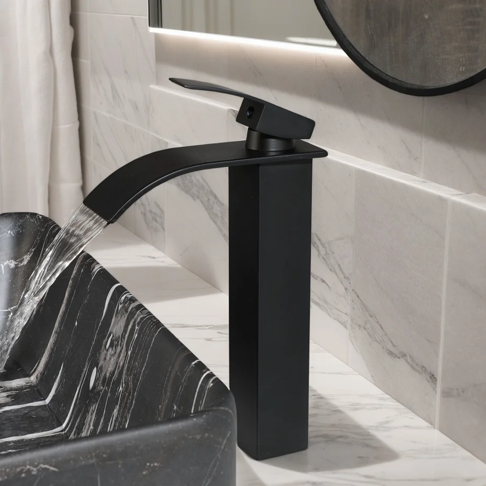 KEMAIDI Black Marble Rectangle Bathroom Vessel Sink