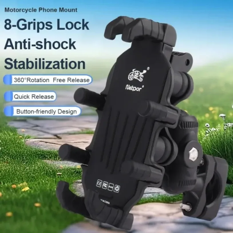 15W Wireless Charger Motorcycle Shock Absorber Phone Holder with 33W Type C Charging Port Mirror Motor Bicycle Cellphone Bracket