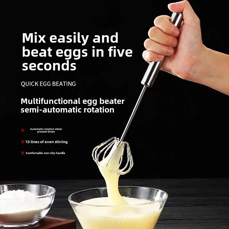 Semi-Automatic Stainless Steel Press Type Egg Beater Kitchen Stall Egg Whisk Home Use Cream Mixer Hand Operated Tool