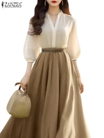 ZANZEA Women Lantern Half Sleeve Dresses Elegant Summer Dress 2025 Spring A-Line Office Lady Vestidos Casual V-Neck Party Robes - Image 4
