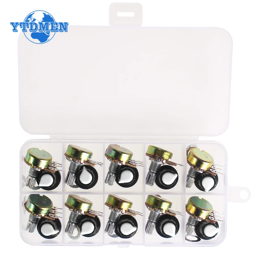 

10PCS/Box Linear Potentiometer WH148 1K 2K 5K 10K 20K 50K 100K 250K 1M with White AG2 Knob Cap Potentiometers Kit 15mm 3pin