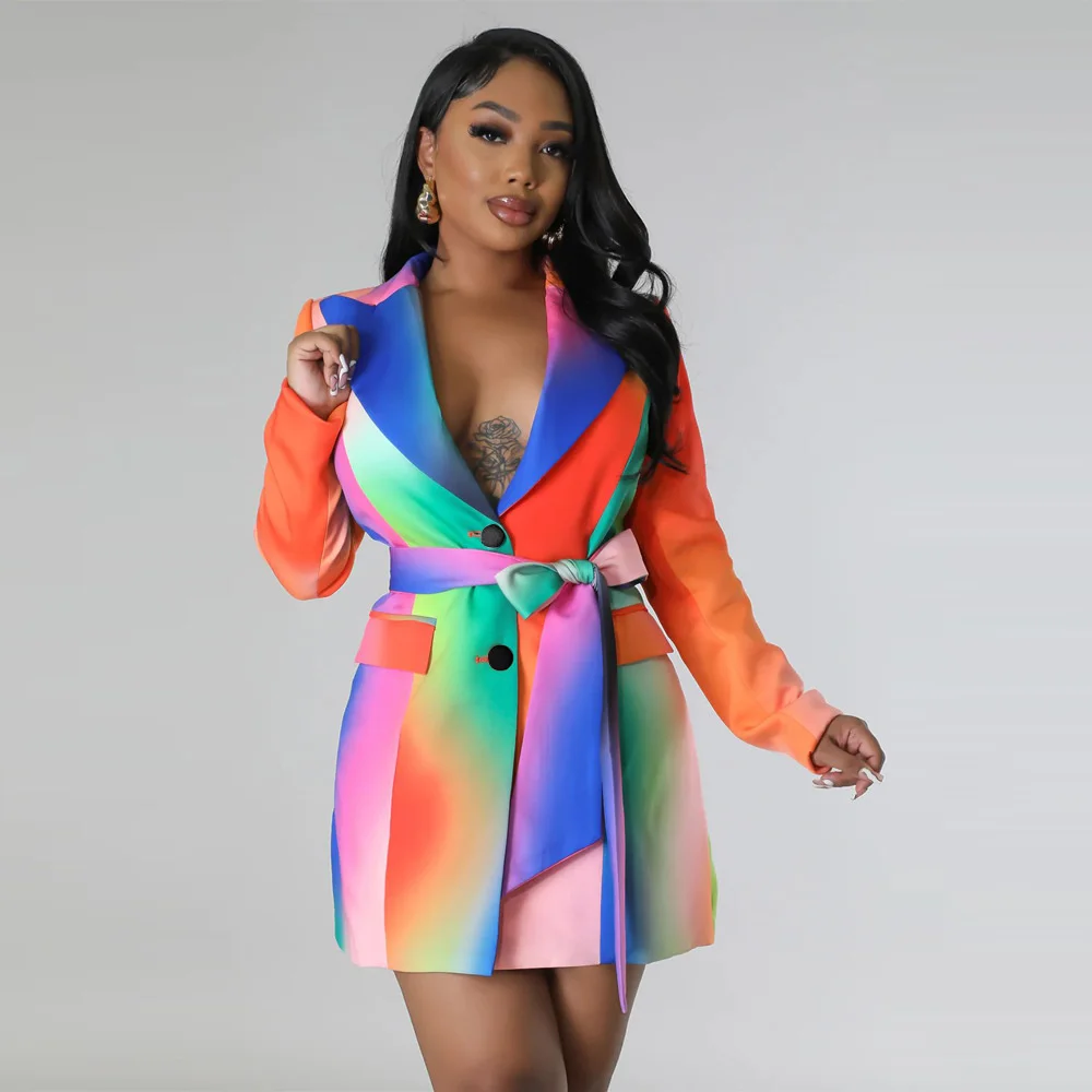 

Zoctuo Tie Dye Blazer Dresses For Women 2023 Long Sleeve With Belt Bodycon Midi Dress Sexy Party Vestidos Clothes Celebrity