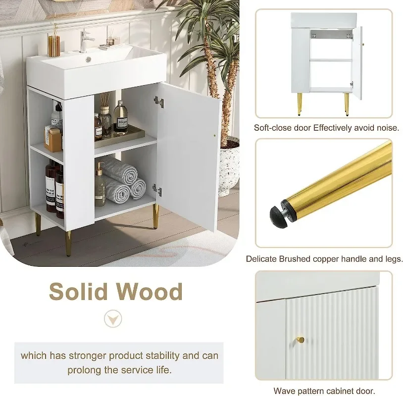21.6inch White Bathroom Vanity,Bathroom Storage Cabinet with Ceramic Sink,Combo Cabinet,Easy Assembly,Open Storage. 4