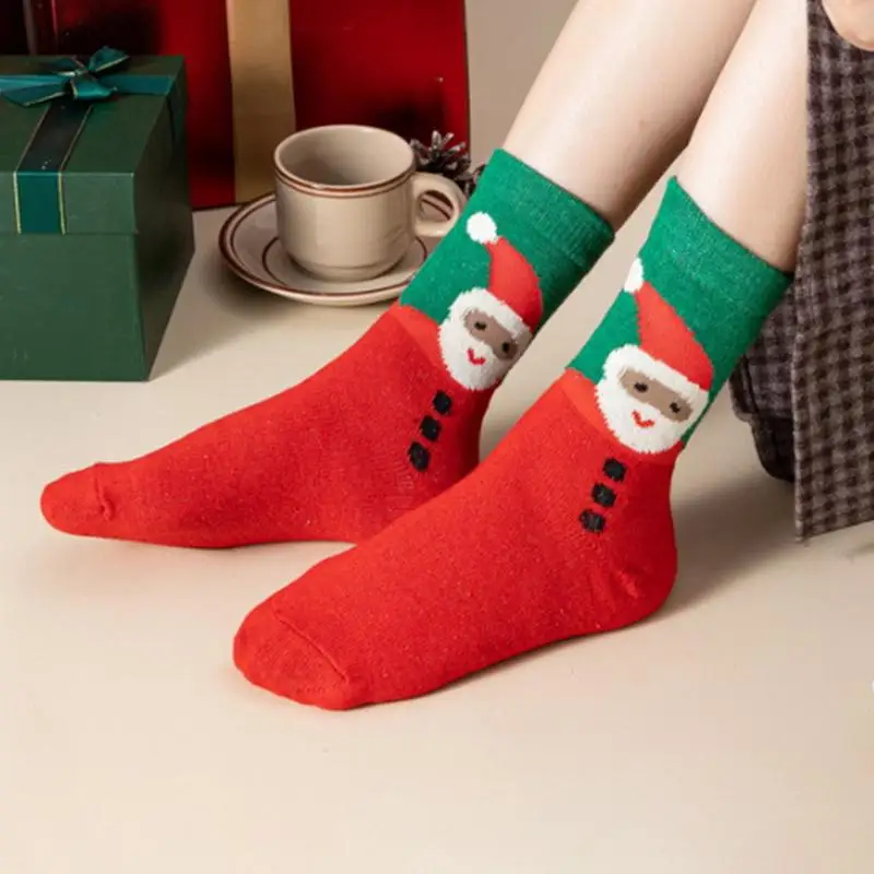 5 Pairs Women Christmas Socks Cute Santa Claus Elk Christmas Sock Funny Cute Socks Mid Tube Winter Women' s Gift