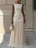 112671-5c8a0e.jpg Robe longue plissée patchwork chic et élégante pour femme, sans manches, taille haute, pour soirée, club, bal de promo