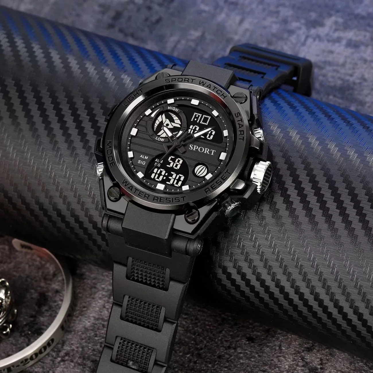 Men's electronic watch multifunctional youth outdoor sports luminous quartz dual display watch