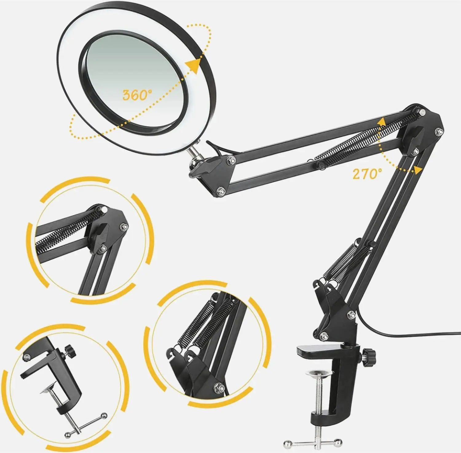 LED Magnifying Lamp with Clamp 5X 3 Color Modes Adjustable Illuminated Magnifier Soldering Iron Repair Table Lamp Skincare soldering magnifier soldering repair magnifier magnifying glass lamp