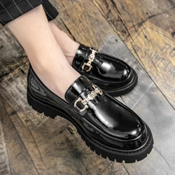 British Men Oxfords Dress Shoes Designer Metal Platform Shoes Men Casual Leather Shoes Luxury Slip on Loafers Men Business Shoes