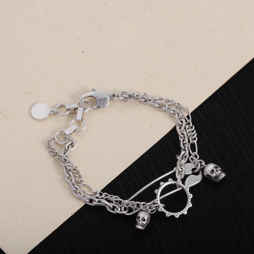 fashion Vintage Skull Head Pin Bracelet for women Top designer matching 2023 new in bangles for women free shipping items