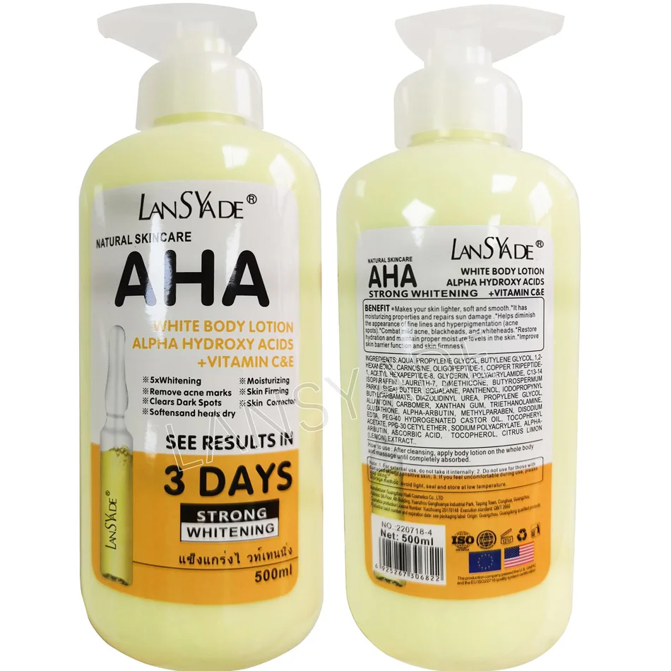 500ml Whitening Body Lotion ALPHA Hydroxy Acids+Vitamin C&E See Results In 3 Days Moisturizing Lightening Body Cream Lotion Skin 1