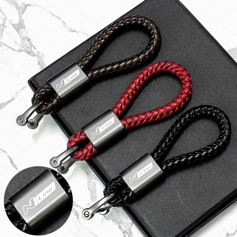

For Hyundai NLINE i30 i40 ix 35 Coupe Tucson Sonata Elantra Kona Car Accessories Custom LOGO Braided Rope Keyring Metal Keychain