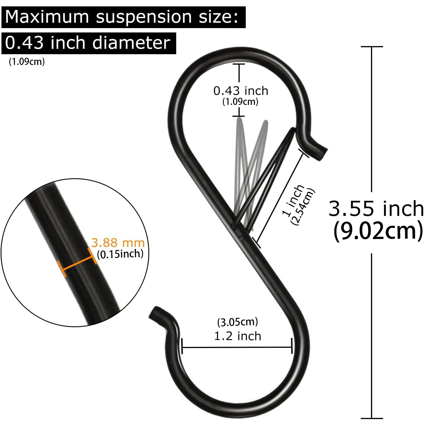 Durable Black S Hooks with Secure Safety Buckle