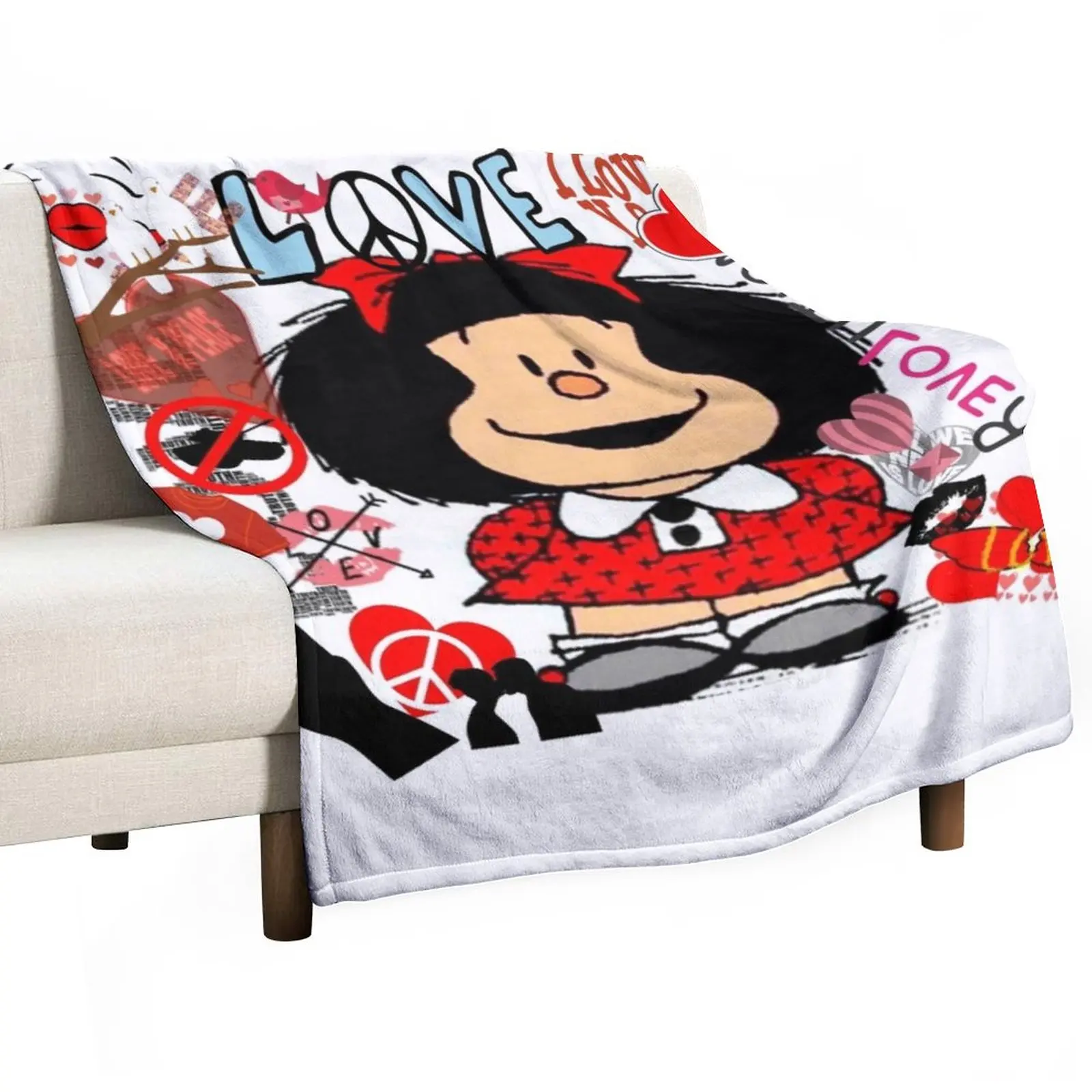 

Love, love and mafalda surrounded by hearts Throw Blanket Flannel Fabric Nap Blanket blankets and throws Fashion Sofa Blankets