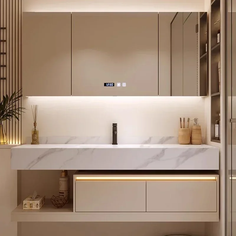 Cream Style Wall-mounted Bathroom Cabinets Multifunction Design Vanity Smart Mirror Cabinets Furniture Muebles Bano FYBC