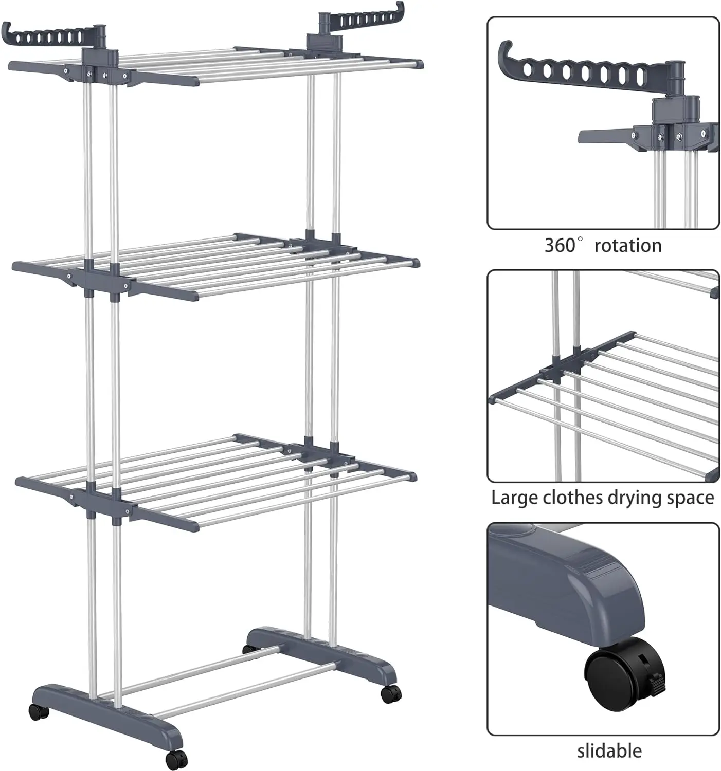 NEW Clothes Drying Rack, Oversized 4-Tier(67.7" High) Foldable Stainless Steel Movable Drying Rack with 4 castors 5