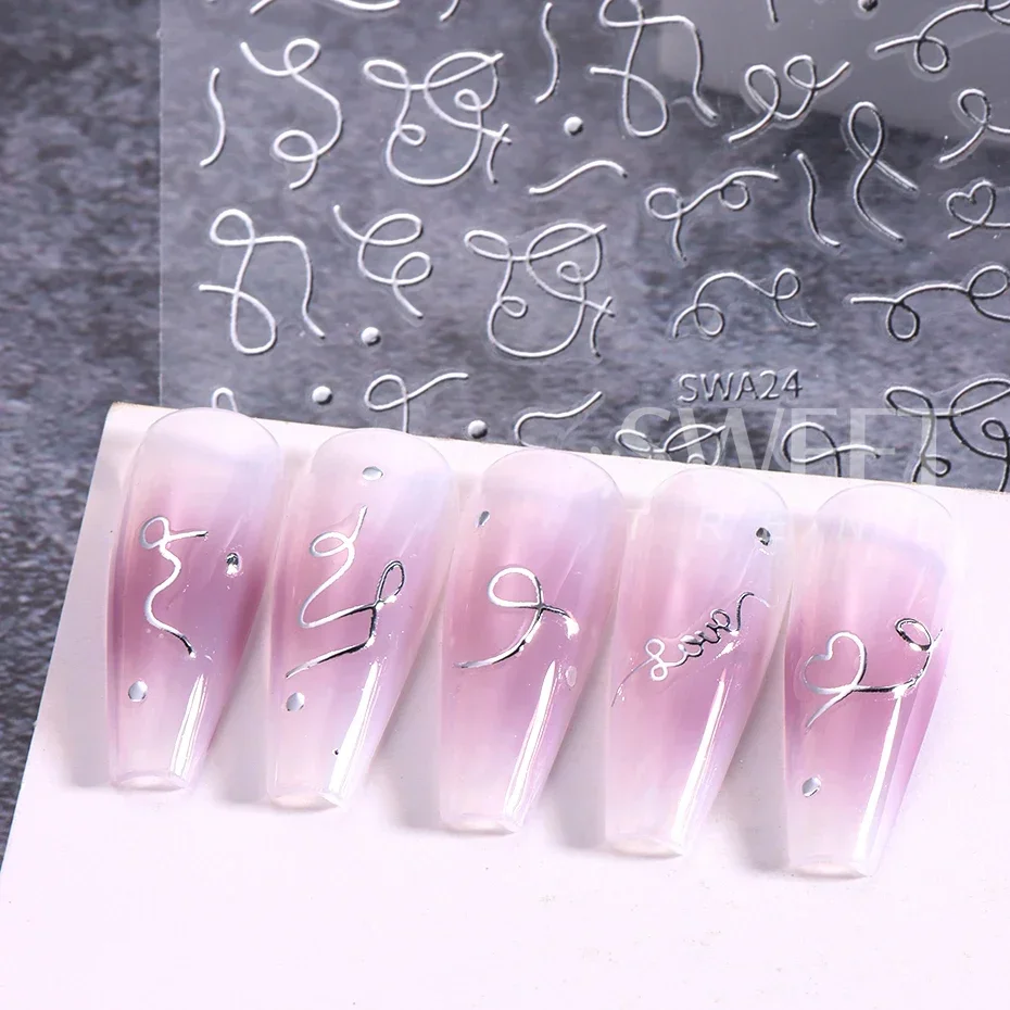 3D Bronzing Gold Silver Stripe Line Stickers for Nails Irregular line Heart Design Nail Art Decoration Decals Sliders Manicure