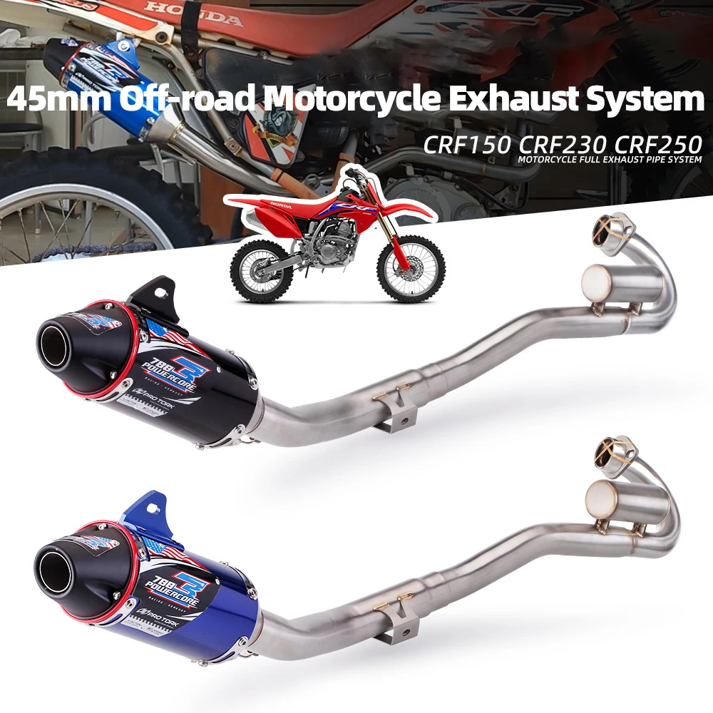 오프로드 오토바이 배기 머플러, 프론트 링크 튜브 포함, 혼다 CRF150 CRF230 CRF250 더트 바이크 배기 액세서리, 45mm