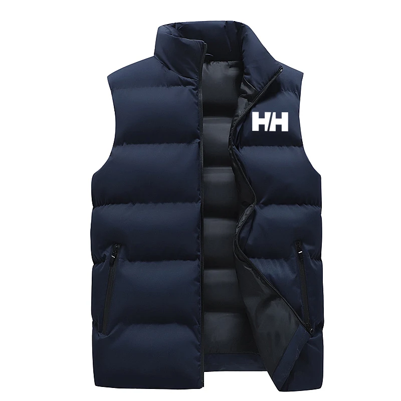 

Hot selling new men's jacket sleeveless zippered vest for warmth in autumn and winter, standing collar, large down jacket, men's