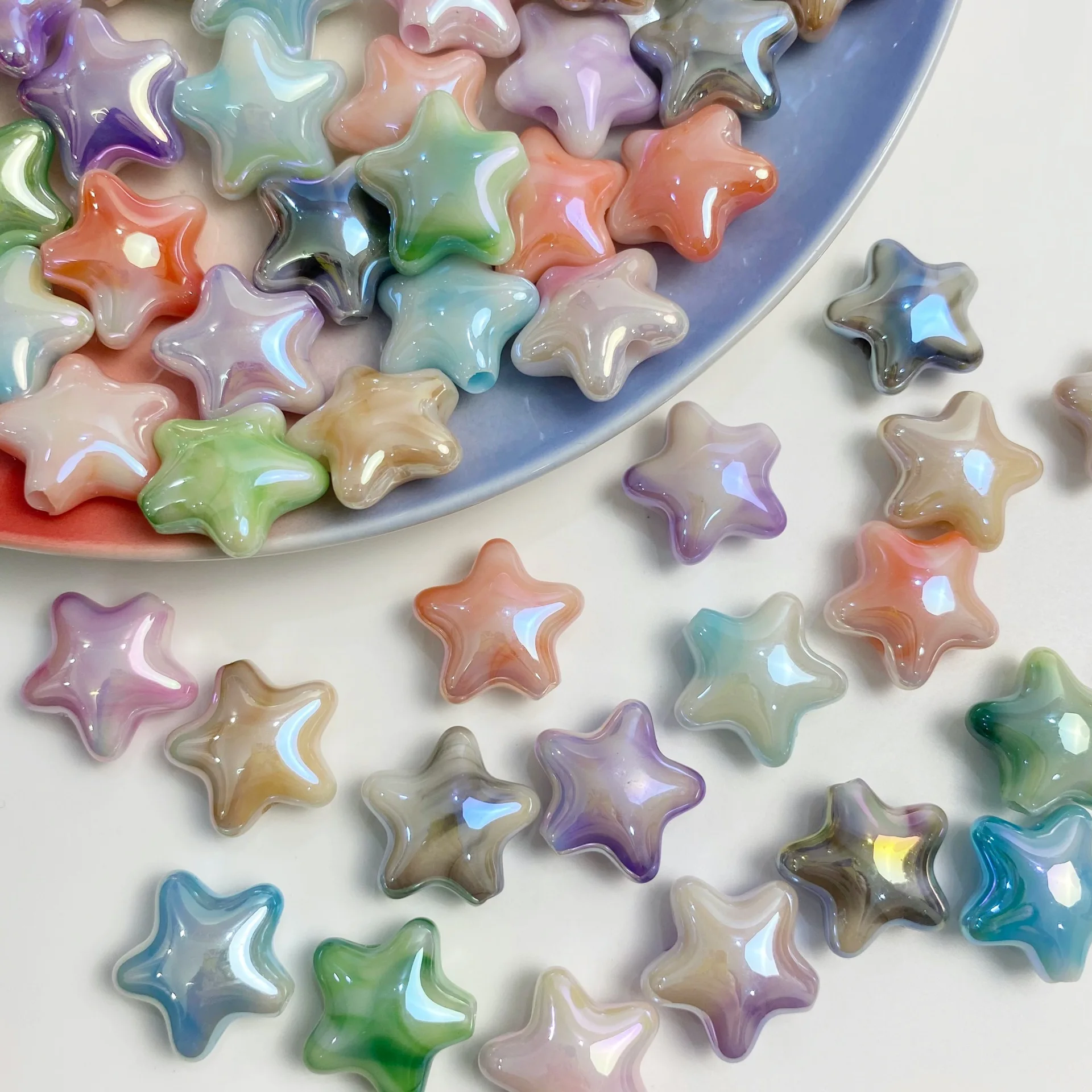 

5pc 22mm Gradient Halo Dye Five-pointed Star Beads DIY Mobile Phone Chain Earrings Bracelet For Jewelry Making Accessories