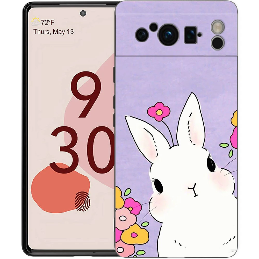Cute Colorful Rabbit Phone Case - Soft Shockproof TPU Black Cover