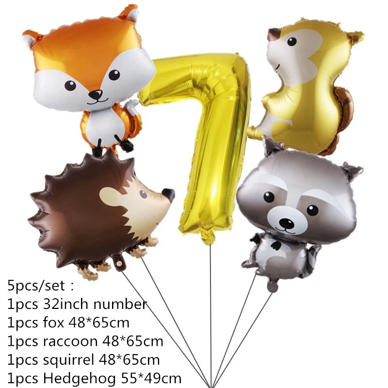 5 Stücke Waldtiere Geburtstag Dekoration Ballon Fuchs Igel Waschbär Eichhörnchen Helium Folienballons Wald Thema Partyzubehör – Detail 7