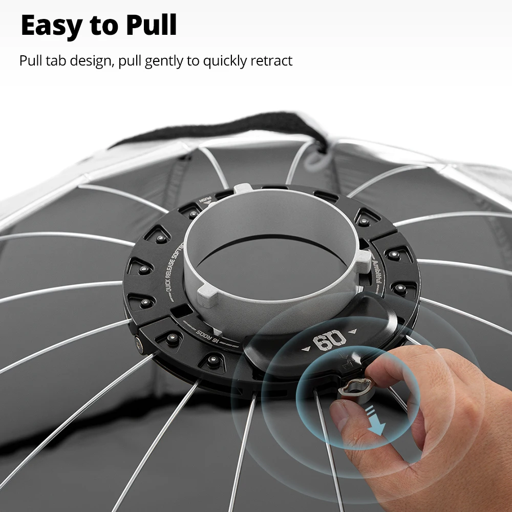 앰비트풀 Q9 시리즈 소프트박스 Q9-60 Q9-90 Q9-120 신형 퀵 릴리즈 파라볼릭 딥 소프트 박스 그리드 (보웬스 마운트 플래시 LED 라이트용)