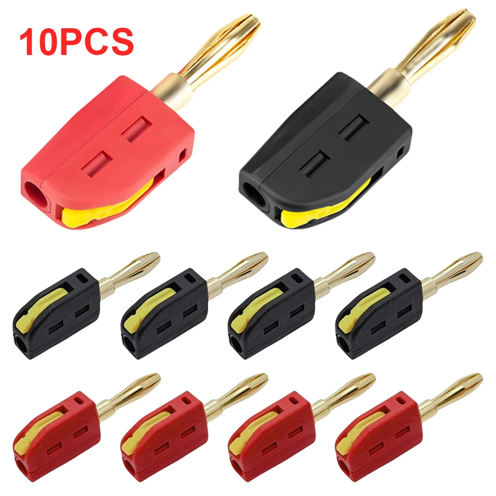 10Pcs 4mm Banana Plug Solder-Free Gold-Plated Banana Connector Self-Locking Quick Connect Plug for 32A Electrical Test