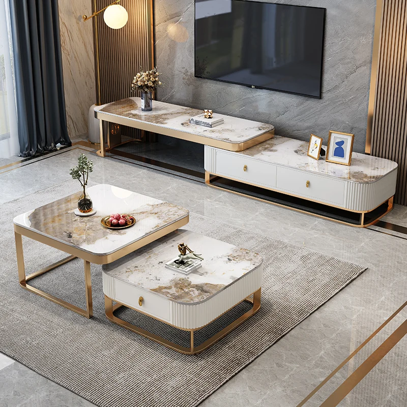 

Modern Luxury and Bright Rock Plate TV Cabinet, Tea Table, Small Unit Telescopic Tea Table, TV Cabinet, Floor Cabinet