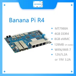 Banana Pi BPI-R4 Wifi 7 Router board with MTK MT7988A design,4G RAM and 8G eMMC onboard