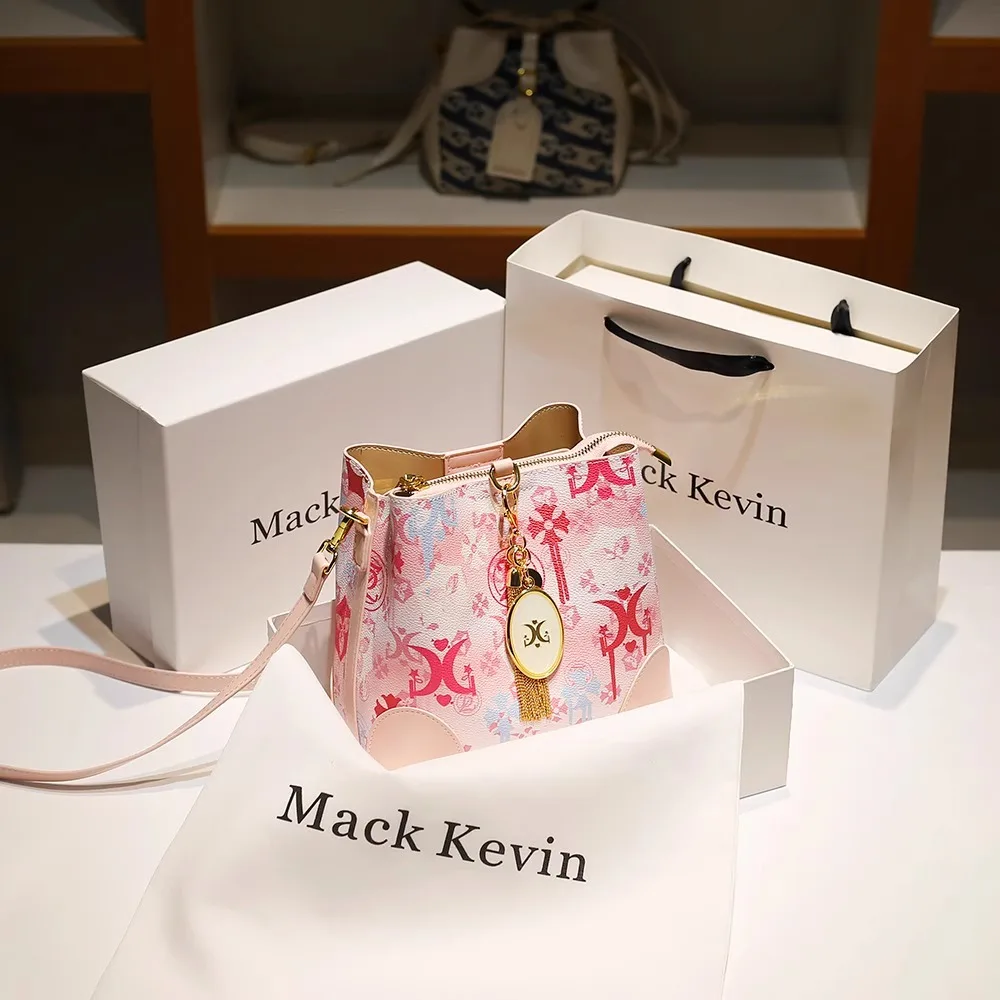 2024 New and Beautiful Handheld Bucket Handbag with Flower Printing Women's Popular and Luxury Shoulder Bag for Party