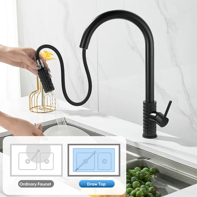 ลวดลายก๊อกน้ําห้องครัวเดี่ยวเดี่ยวดึงออก KITCHEN TAP 360 องศาหมุนร้อนและเย็น TAP 866123 2