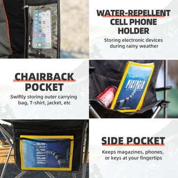 Tisetrail Oversized Camping Chair Folding Chair with Cooler Padded Outdoor Chairs Heavy Duty Support 500 LBS Black&Gray 5