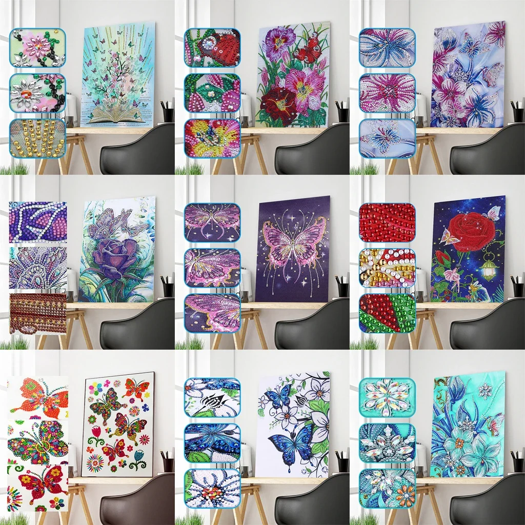 Diamond Painting Butterfly Flower DIY 5D Partial Drill Cross Stitch Kits Crystal Rhinestone Arts Home Decoration