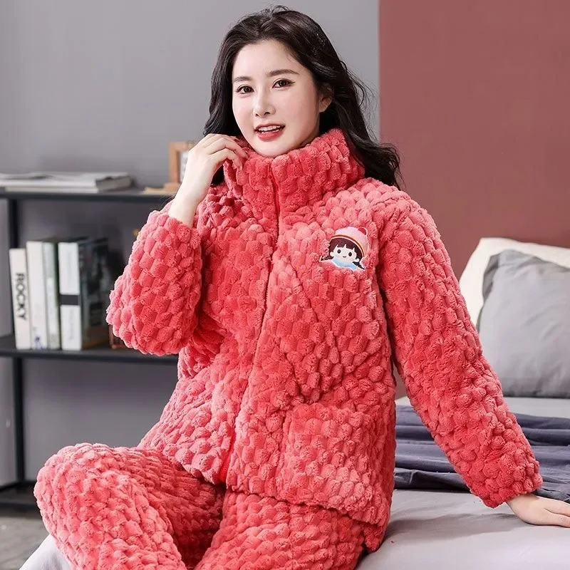 

2023 New Winter Pajamas Women's Thickened Plush Golden Turtle Velvet Warm Three-layer Cotton Jacket Autumn Flannel Cozy Homewear