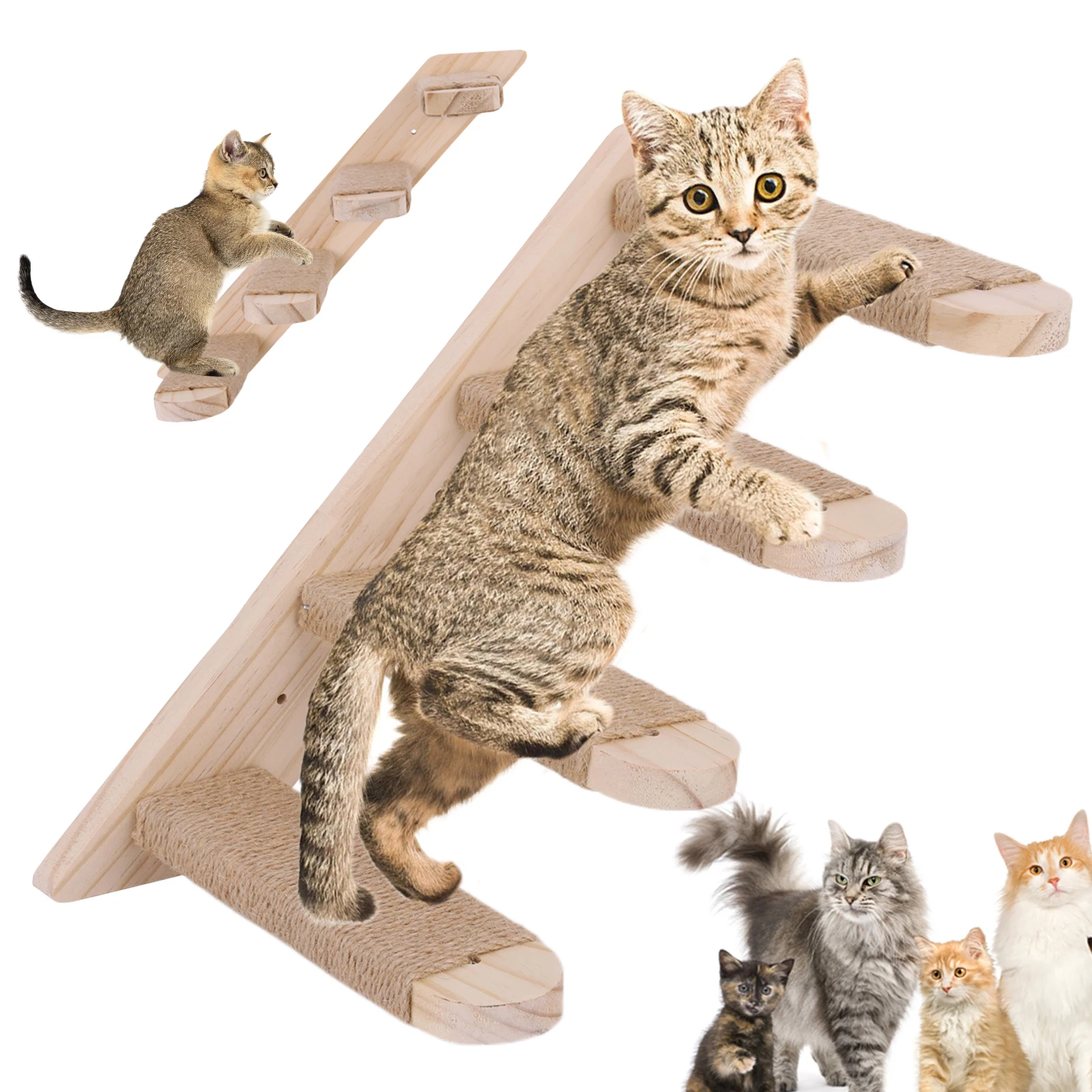 Cat Wall Steps Wall Mounted Cat Climbing Ladder Four Step Cat Climbing Frame for Cats Perch Shelves