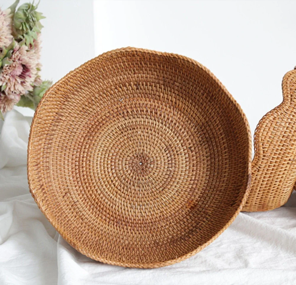 Rattan Fruit Baskets,Wicker Storage Bowls,Natural Woven Serving Basket Bowls,Decorative Baskets for Kitchen Counter Organizing 4