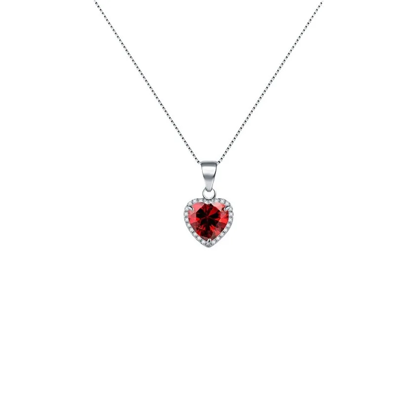 Hot 925 Sterling Silver Women's Necklace Ruby Heart Necklace Engagement Wedding High Jewelry