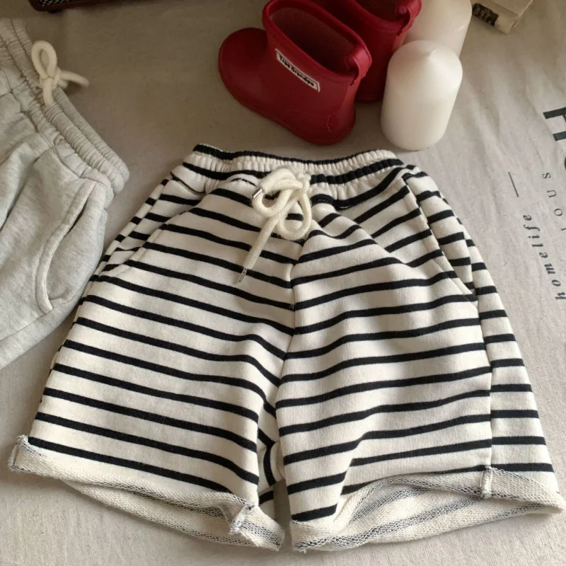 1-6Y Baby Boys Summer Korean Loose Shorts Children Casual Street Spring Summer Solid Drawstring Fifth Pants Kids Bottom Clotthes