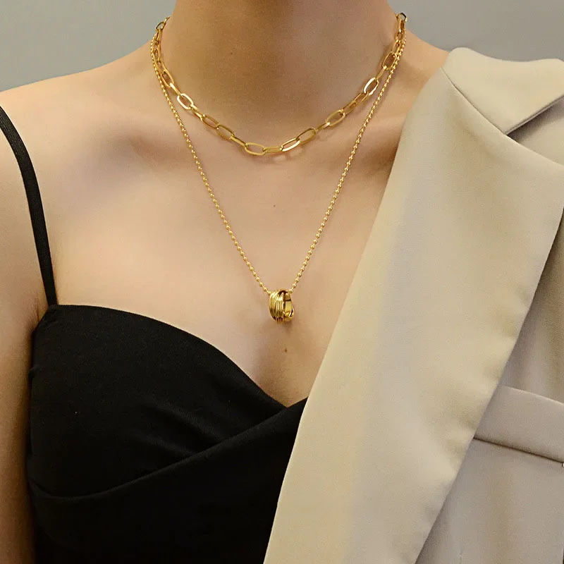 

Титановое ожерелье с 18-каратным золотом, женское колье из нержавеющей стали, дизайнерские ювелирные изделия, яркий цвет, стиль бохо, Япония, Корея