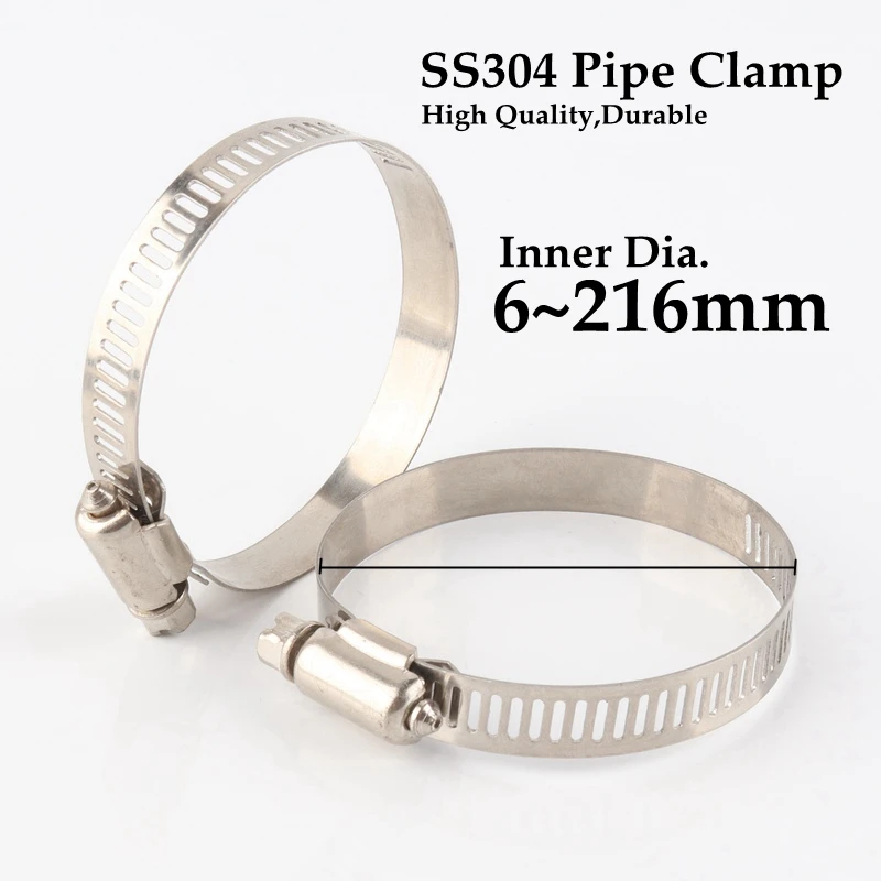 2pcs/lot Stainless Steel 304 Worm Drive Hose Clamps Fuel Pipe Tube Clips Irrigation Pipe Hoop Fixed Water Pipe Hose Fastener