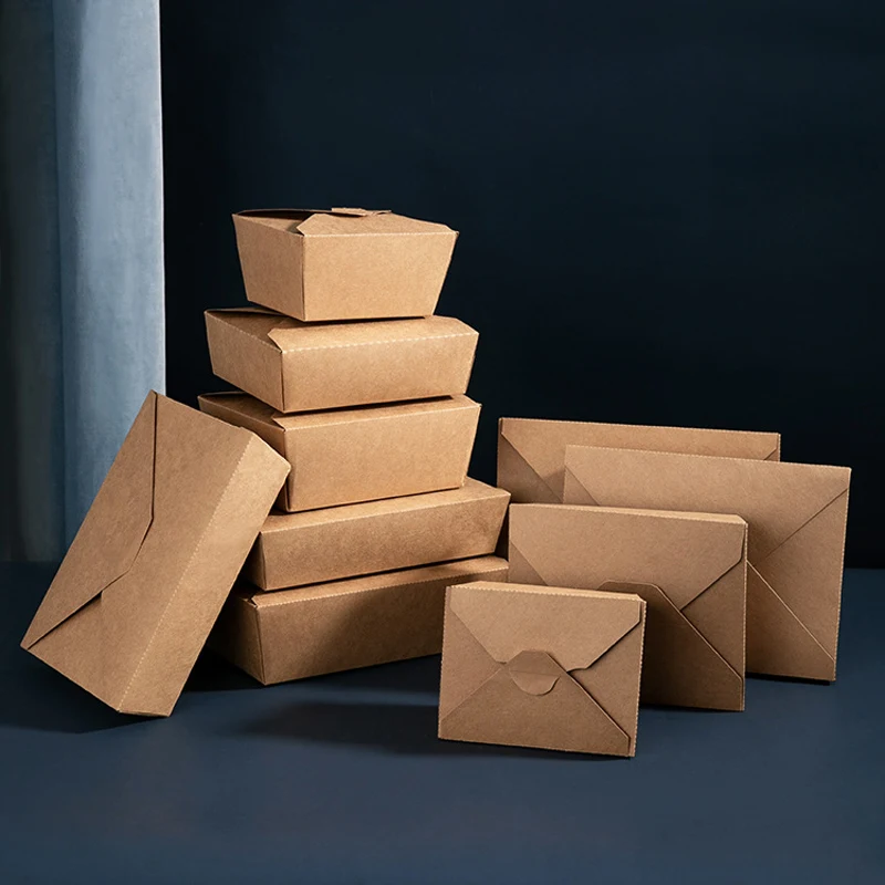 10Pcs Disposable Food Storage Containers Packaging Box Takeaway Bento French Fry Box Kitchen Accessories Kraft Paper Lunch