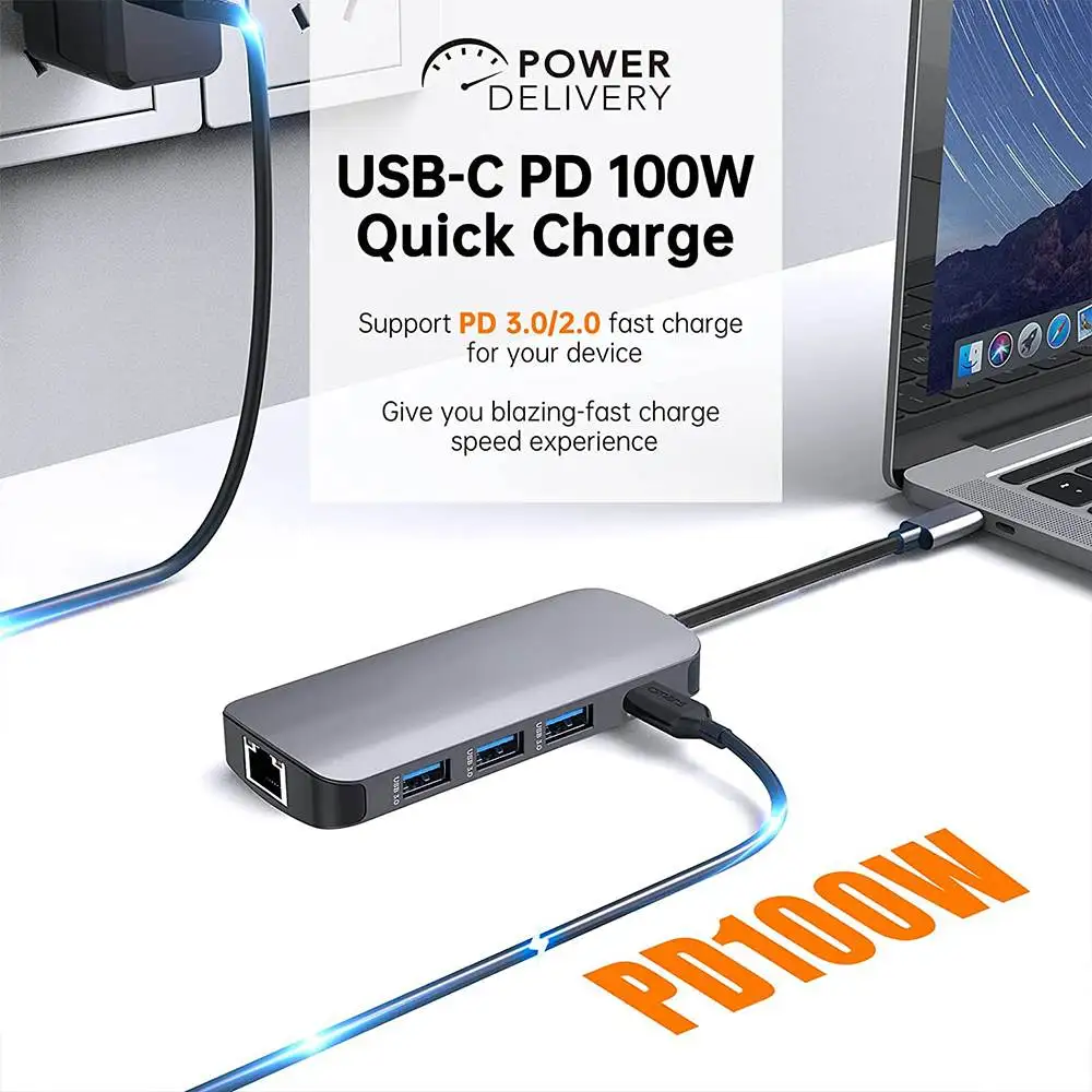 CŸ ŷ ̼, SD/TF ī  , ƼƮ  й , USB 3.0*3 PD100W USB-C, 4K @ 60Hz RJ45, 8 in 1