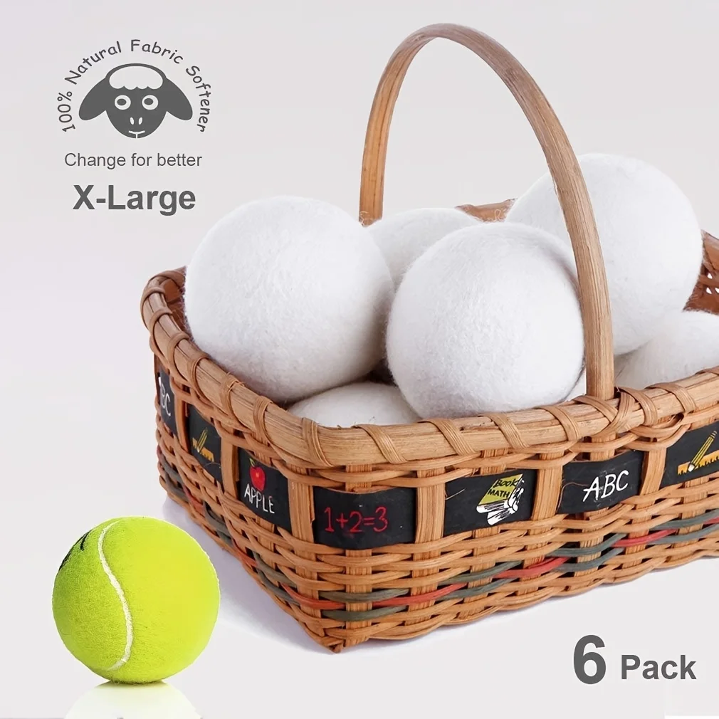 Wool Dryer Balls New Zealand Wool 6-Pack 3" XL Premium Natural Fabric Softener Balls For Dryer Laundry
