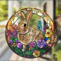 Easter Rabbit Stained Acrylic Suncatcher Window Flowers Home Wall Hanging Living Room Ornament Hand-Painted Panel Door 2
